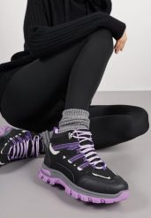 Czarno-Fioletowe Sznurowane Buty Trekkingowe Traperki Vices na Grubej Podeszwie Afertie. Czarne trapery i śniegowce Born2be, z jeansu, za kostkę, wspinaczkowe. Za 99.99 zł.