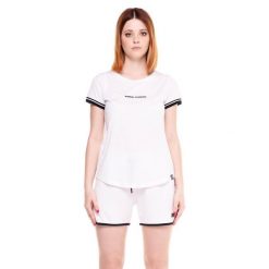 Damski T-shirt z modalu w kolorze czarno-białym. Białe t-shirty LEONE 1947 APPAREL, l, bez wzorów, z tkaniny, bez kołnierzyka, bez ramiączek. W wyprzedaży za 83.85 zł.