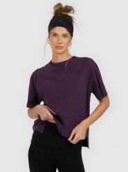 4F T-shirt loose gładki damski - fioletowy S. Fioletowe t-shirty 4f, s, bez wzorów, z dzianiny, bez kołnierzyka, bez ramiączek. Za 59.99 zł.