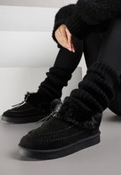 Czarne Śniegowce na Grubej Podeszwie z Futerkiem i Przeszciami Linafra. Czarne trapery i śniegowce Born2be, z jeansu. Za 99.99 zł.