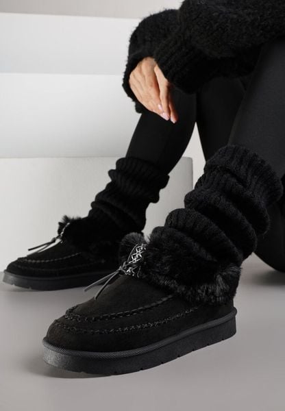 Czarne Śniegowce na Grubej Podeszwie z Futerkiem i Przeszciami Linafra. Czarne trapery i śniegowce Born2be, z jeansu. Za 99.99 zł.