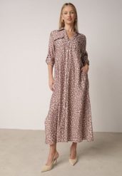 Beżowa Sukienka Koszulowa z Wiskozą w Zwierzęcy Wzór Żyrafy Nevetalia. Brązowe sukienki Born2be, na co dzień, l, bez wzorów, z jeansu, klasyczne, bez kołnierzyka, bez ramiączek, maxi, koszulowe. Za 149.99 zł.