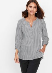 Tunika. Czarne tuniki bonprix, bez wzorów, eleganckie, bez kołnierzyka, bez ramiączek. Za 112.99 zł.