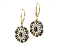 Kolczyki z żółtego złota z diamentami i szafirami - próba 585. Żółte kolczyki Apart, z diamentem, złote. Za 5,990.00 zł.