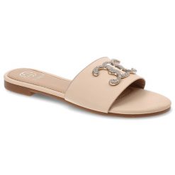 Beżowe Klapki Givana Eleganckie Buty Damskie. Brązowe klapki Givana, bez wzorów, z materiału, bez obcasa. Za 109.00 zł.