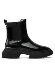 DKNY Sztyblety Fenella K4400981 Czarny. Czarne botki DKNY, bez wzorów, z lakierowanej skóry, bez obcasa, na płaskiej podeszwie, bez zapięcia. Za 829.99 zł.