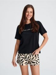 Piżama dwuczęściowa - czarny. Czarne piżamy Sinsay, bez wzorów, z bawełny, bez ramiączek. Za 39.99 zł.