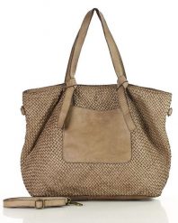 Shopperka pleciona MARCO MAZZINI beż taupe v243c. Shopper bez wzorów, ze skóry, duże, bez dodatków. Za 597.55 zł.