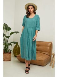 Joséfine Lniana sukienka "Gustav" w kolorze zielonym rozmiar: S. Zielone sukienki Joséfine, s, bez wzorów, ze lnu, bez kołnierzyka, bez ramiączek, midi, rozkloszowane. Za 195.99 zł.