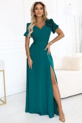 Długa suknia wieczorowa rozkloszowana butelkowa zieleń. Zielone sukienki Numoco, na studniówkę, l, bez wzorów, wizytowe, bez kołnierzyka, bez ramiączek, maxi, rozkloszowane. Za 509.00 zł.