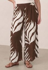 Brązowe Wiskozowe Spodnie Casual o Fasonie Culottes w Roślinny Wzór Aliope. Brązowe spodnie materiałowe Born2be, do pracy, l, bez wzorów, z jeansu. Za 89.99 zł.