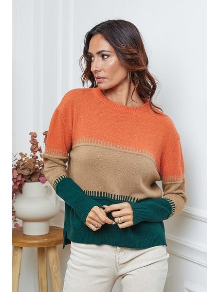 So Cachemire Sweter "Lurcia" w kolorze jasnobrązowo-zielono-pomarańczowym rozmiar: M. Brązowe swetry So Cachemire, m, bez wzorów, z kaszmiru, bez ramiączek. Za 195.99 zł.