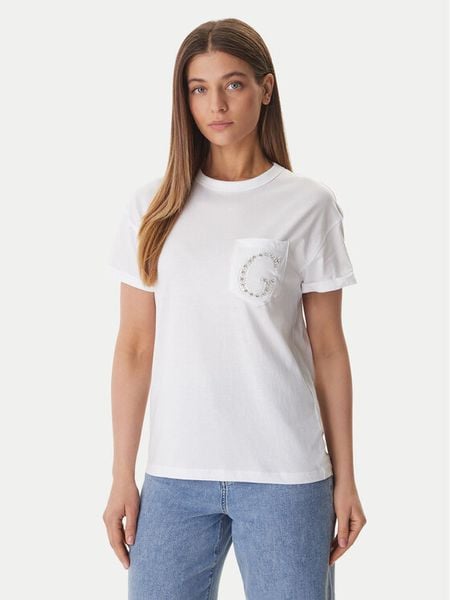 Guess T-Shirt W6GI17 K3037 Biały Regular Fit. Białe t-shirty Guess, m, z aplikacjami, z bawełny, bez kołnierzyka, bez ramiączek. Za 124.99 zł.
