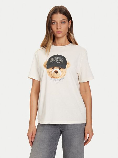 Guess T-Shirt V5BI09 I3Z14 Écru Relaxed Fit. T-shirty Guess, xxs, z aplikacjami, z bawełny, bez kołnierzyka, bez ramiączek. Za 139.99 zł.