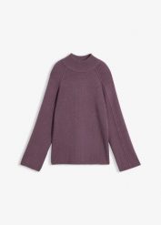 Sweter z golfem z mieszanki wiskozy. Fioletowe golfy bonprix, bez wzorów, z wiskozy, bez ramiączek. Za 109.99 zł.