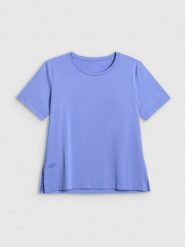 4F Koszulka treningowa loose szybkoschnąca damska - niebieska S. Niebieskie bluzki 4f, s, bez wzorów, z materiału, klasyczne, bez kołnierzyka, bez ramiączek. Za 79.99 zł.