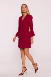 Elegancka sukienka trapezowa mini bordowa. Czerwone sukienki MOE, na spotkanie biznesowe, s, bez wzorów, eleganckie, bez kołnierzyka, bez ramiączek, mini, ołówkowe. Za 379.00 zł.