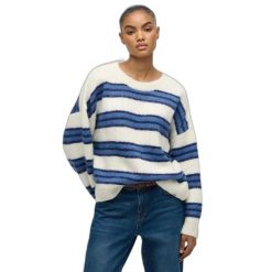 Sweter w paski z miękkiej dzianiny dla kobiet Superdry. Brązowe swetry Superdry, na zimę, bez wzorów, z dzianiny, bez ramiączek. Za 288.40 zł.