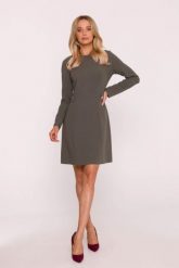 Elegancka sukienka trapezowa z patkami w talii khaki. Brązowe sukienki Stylove, do pracy, m, bez wzorów, biznesowe, bez kołnierzyka, bez ramiączek, trapezowe. Za 249.00 zł.