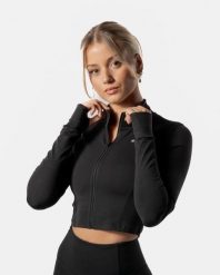 Damska krótka bluza rozpinana LuxForm na fitness i pilates – czarny. Czarne bluzy AESTHETIC WOLF, m, bez wzorów, z materiału, bez kaptura. Za 239.99 zł.