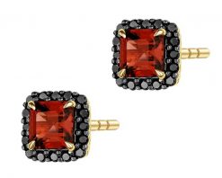 Kolczyki z żółtego złota z czarnymi brylantami i granatami - próba 585. Czarne kolczyki Apart, z brylantem, złote. Za 2,290.00 zł.