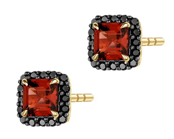 Kolczyki z żółtego złota z czarnymi brylantami i granatami - próba 585. Czarne kolczyki Apart, z brylantem, złote. Za 2,290.00 zł.