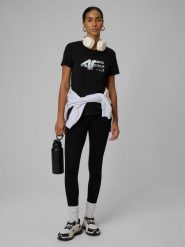 Legginsy fitness dzianinowe damskie. Czarne legginsy 4f, l, bez wzorów, z bawełny, długie. Za 99.99 zł.