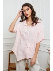 Joséfine Lniana bluzka w kolorze jasnoróżowym rozmiar: XL. Różowe bluzki Joséfine, xl, bez wzorów, ze lnu, bez kołnierzyka, bez ramiączek. Za 154.79 zł.