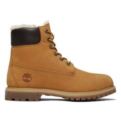 Trapery damskie TIMBERLAND 6 Inch Warm Lined Waterproof Boot. Brązowe trapery i śniegowce Timberland, ze skóry. Za 919.99 zł.