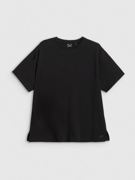 4F T-shirt loose gładki damski - czarny S. Czarne t-shirty 4f, s, bez wzorów, z dzianiny, bez kołnierzyka, bez ramiączek. W wyprzedaży za 39.99 zł.