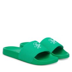 Klapki Tommy Hilfiger. Zielone klapki TOMMY HILFIGER, bez wzorów, bez obcasa. Za 169.99 zł.