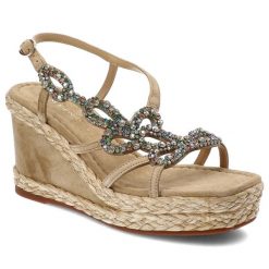 Beżowe Sandały Alma En Pena Eleganckie Obuwie Damskie Na Koturnie. Brązowe sandały Alma en Pena, bez wzorów, z jeansu, eleganckie, bez obcasa, na koturnie, bez zapięcia. Za 429.00 zł.