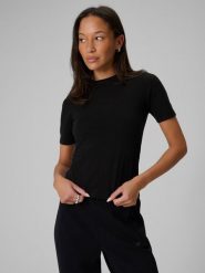 4F T-shirt slim gładki damski - czarny M. Czarne t-shirty 4f, m, bez wzorów, z materiału, bez kołnierzyka, bez ramiączek. Za 59.99 zł.