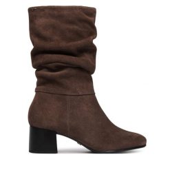 Kozaki Tamaris. Brązowe kozaki Tamaris, bez obcasa, na słupku, bez zapięcia. Za 499.99 zł.