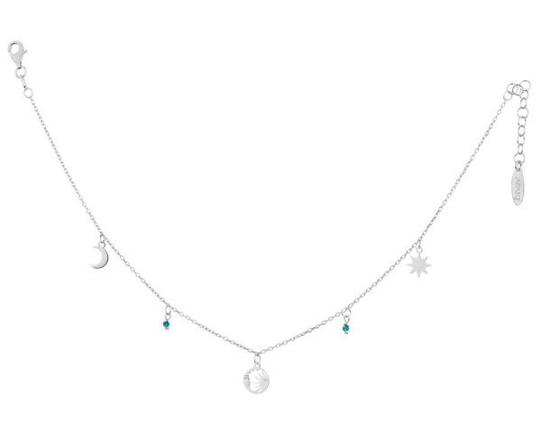 Bransoletka srebrna na nogę, szlifowane szkło - Księżyce, Słońce, gwiazda. Szare bransoletki Apart, srebrne. W wyprzedaży za 111.30 zł.