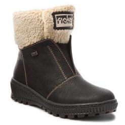 RIEKER Y5450-00 Czarny. Czarne botki Rieker, bez wzorów, ze skóry ekologicznej, bez obcasa, bez zapięcia. Za 299.99 zł.
