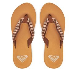 Japonki Roxy. Brązowe klapki Roxy, bez wzorów, bez obcasa. Za 119.99 zł.