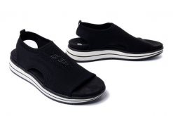 RIEKER REMONTE D1J52-00 black, sandały damskie. Czarne sandały Rieker Remonte, bez wzorów, bez obcasa, na koturnie, bez zapięcia. Za 329.90 zł.