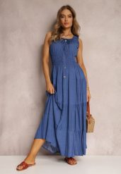 Niebieska Sukienka Kilroy. Niebieskie sukienki Renee, na lato, l, bez wzorów, boho, bez kołnierzyka, bez ramiączek, maxi, rozkloszowane. Za 74.99 zł.