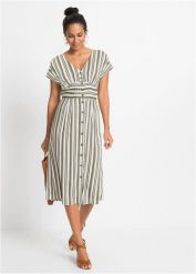 Sukienka z wiskozy pochodzącej ze zrównoważonych źródeł. Zielone sukienki bonprix, na lato, bez wzorów, z wiskozy, bez kołnierzyka, bez ramiączek, plisowane. Za 109.99 zł.
