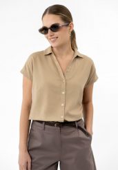 Koszula z lnem C-GUARE. Brązowe koszule Volcano, uniwersalny, bez wzorów, ze lnu, klasyczne, bez kołnierzyka, bez ramiączek. Za 119.99 zł.