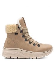 Rieker Trzewiki 48034-20 Brązowy. Brązowe botki Rieker, bez wzorów, z materiału, bez obcasa, na płaskiej podeszwie, bez zapięcia. Za 303.99 zł.