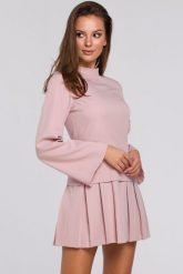 Elegancka sukienka mini z kontrafałdami różowa. Czerwone sukienki Sukienki.shop, l, bez wzorów, eleganckie, bez kołnierzyka, bez ramiączek, mini, rozkloszowane. W wyprzedaży za 195.00 zł.