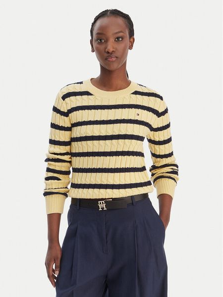 Tommy Hilfiger Sweter WW0WW47644 Żółty Regular Fit. Żółte swetry TOMMY HILFIGER, l, bez wzorów, z bawełny, bez ramiączek. Za 649.99 zł.