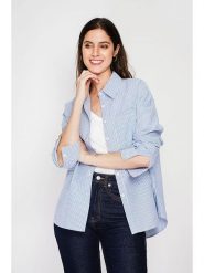 ASSUILI Koszula w kolorze granatowym rozmiar: 42. Niebieskie koszule Assuili, bez wzorów, bez kołnierzyka, bez ramiączek. Za 121.99 zł.