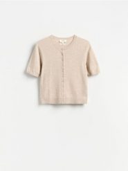 Kardigan z wełny merino - beżowy. Brązowe kardigany Reserved, l, bez wzorów, z wełny. Za 199.99 zł.