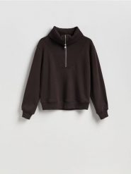 Bluza z wysokim golfem - ciemnobrązowy. Brązowe bluzy Reserved, l, bez wzorów, z bawełny, bez kaptura. Za 119.99 zł.