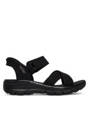 Skechers Sandały 163534/BBK Czarny. Czarne sandały Skechers, bez wzorów, ze skóry, bez obcasa, na płaskiej podeszwie, bez zapięcia. Za 319.99 zł.