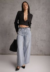 Niebieskie Jeansy Wide Leg z Bawełną i Wiskozą Zdobione Przeszyciami Hariola. Niebieskie jeansy Renee, l, z aplikacjami, z podwyższonym stanem. Za 99.99 zł.