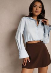 Ciemnobrązowe Asymetryczne Spódnico-Szorty High Waist Nonalin. Brązowe szorty Renee, z aplikacjami, eleganckie, z podwyższonym stanem. Za 49.99 zł.